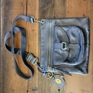 Fossil Gray Distressed Leather Crossbody Purse with Gold Hardware